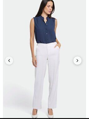 NYDJ Marilyn Straight Pants In Stretch Linen  Marilyn Straight Pants  White